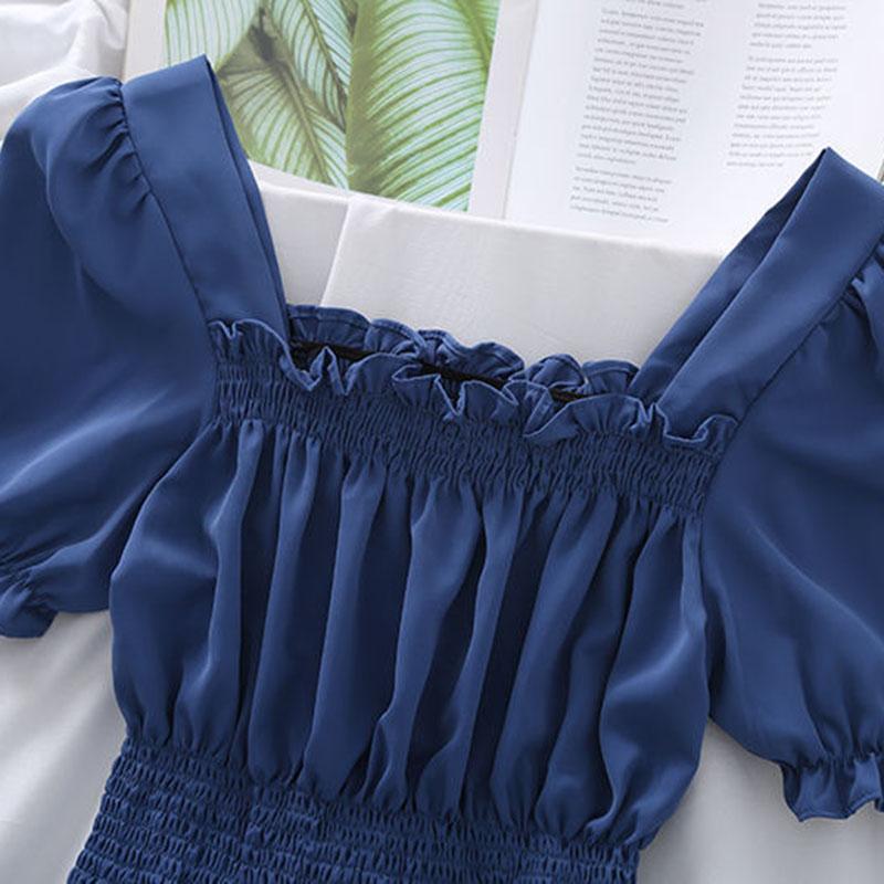 Короткая шифоновая рубашка с квадратным вырезом, топ с пышными рукавами, женская тонкая рубашка с коротким рукавом, женские блузки, простой повседневный стиль