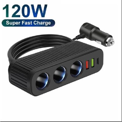3 в 1 USB Type C разъем 120 Вт автомобильный прикуриватель разветвитель 12 В 24 В быстрое зарядное устройство телефон адаптер питания для автомобильного видеорегистратора GPS видеорегистратор