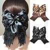 Lace Hair Clip Head Flower Faux Pearl Satin Bowknot Decor Net Bag