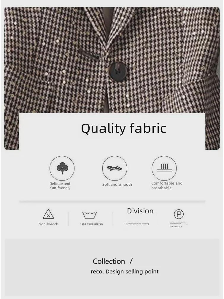 Women's Houndstooth Suit Jacket - 2024 Spring/Fall Casual Plaid Blazer for Middle-Aged Women