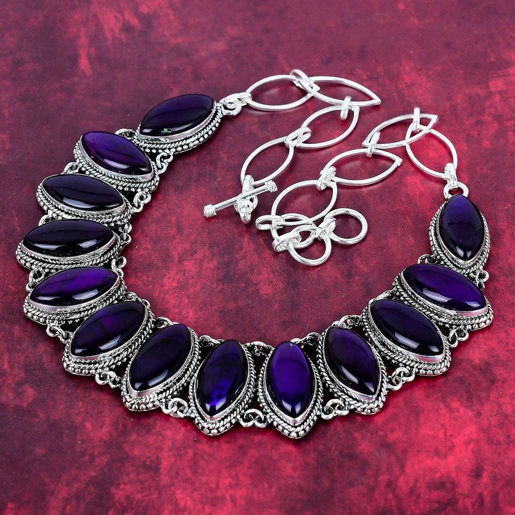 Purple Flash Labradorite 925 Solid Sterling Silver Necklace, With Adjustable Chain, Handmade Gemstone Jewelry, Necklace For Memorial Day