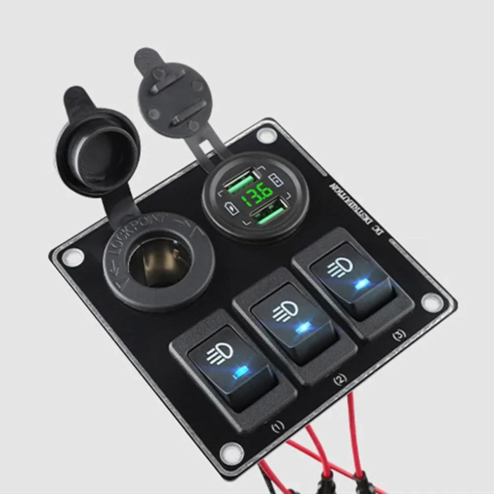 3-х канальный автомобильный выключатель, автоматический выключатель, 45 Вт, два зарядных устройства USB QC3.0, адаптер питания 12 В 24 В, кнопки переключения освещения для лодок, грузовиков и автомобилей