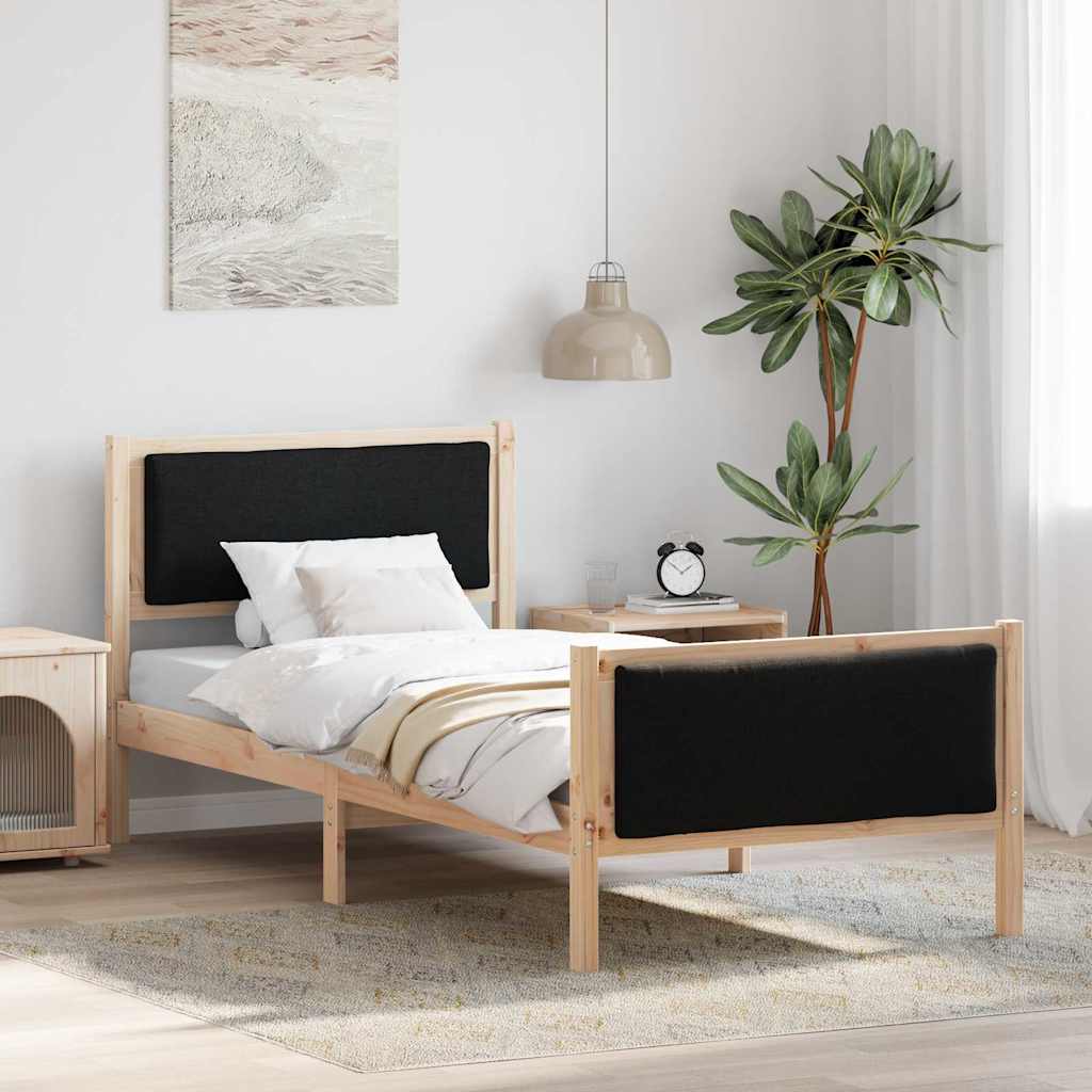 Black Bed Frame with Headboard 90 x 200 cm Fabric
