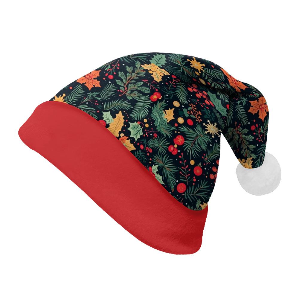 2024 Santa Claus Print Velvet Plush Christmas Hat for Adults & Kids - Double-sided Fleece