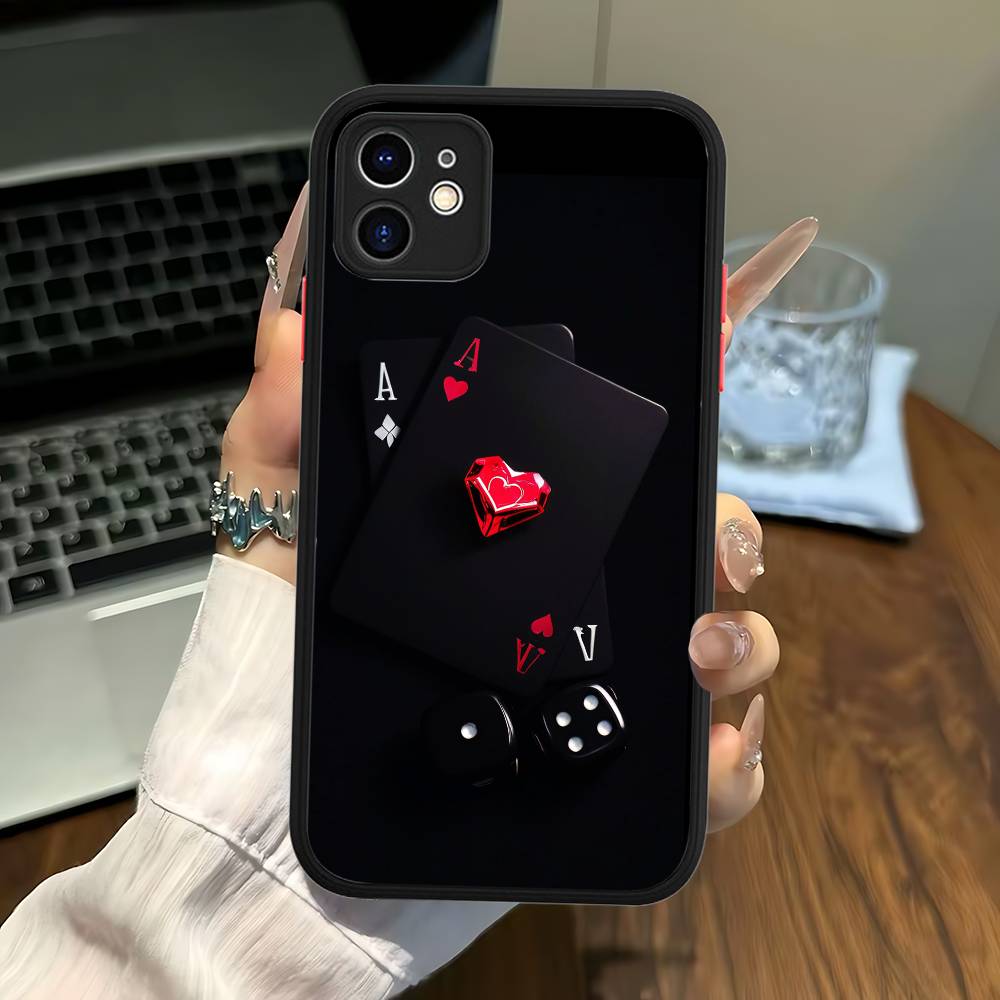 Poker For iPhone 11 12 13 14 15 16 Pro Max Plus Matte Translucent Phone Cover