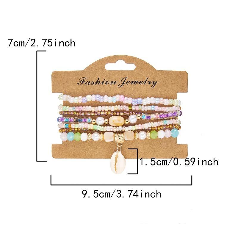 Boho Rice Beads Starfish Pendant Bracelets For Women Summer Ocean Beach Shell Charm Multilayer Bracelet Set