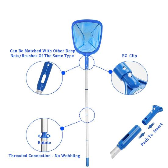 Pool Skimmer Net Deep Fine Mesh Solid Plastic Frame Detachable Pole Large Capacity Heavy Duty Leaf Fine Debris Pool Cleaning Net Pool Accessories
