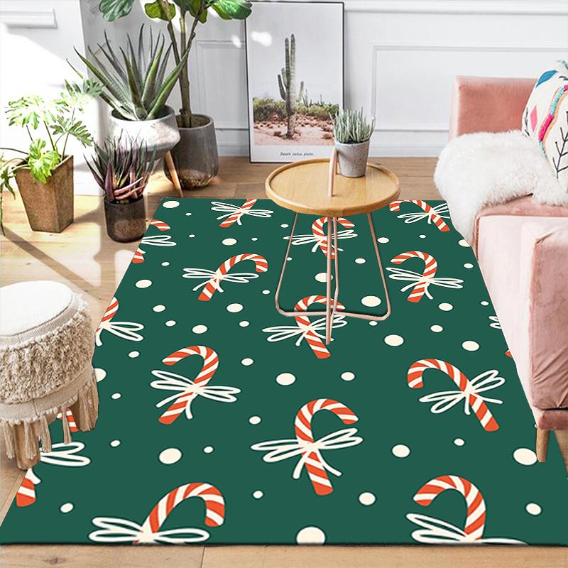1Pc Christmas Candy Canes Rug Office Carpet Indoor Outdoor Doormat Nonslip Soft And Comfortable Living Room Christmas Halloween Gift D91820