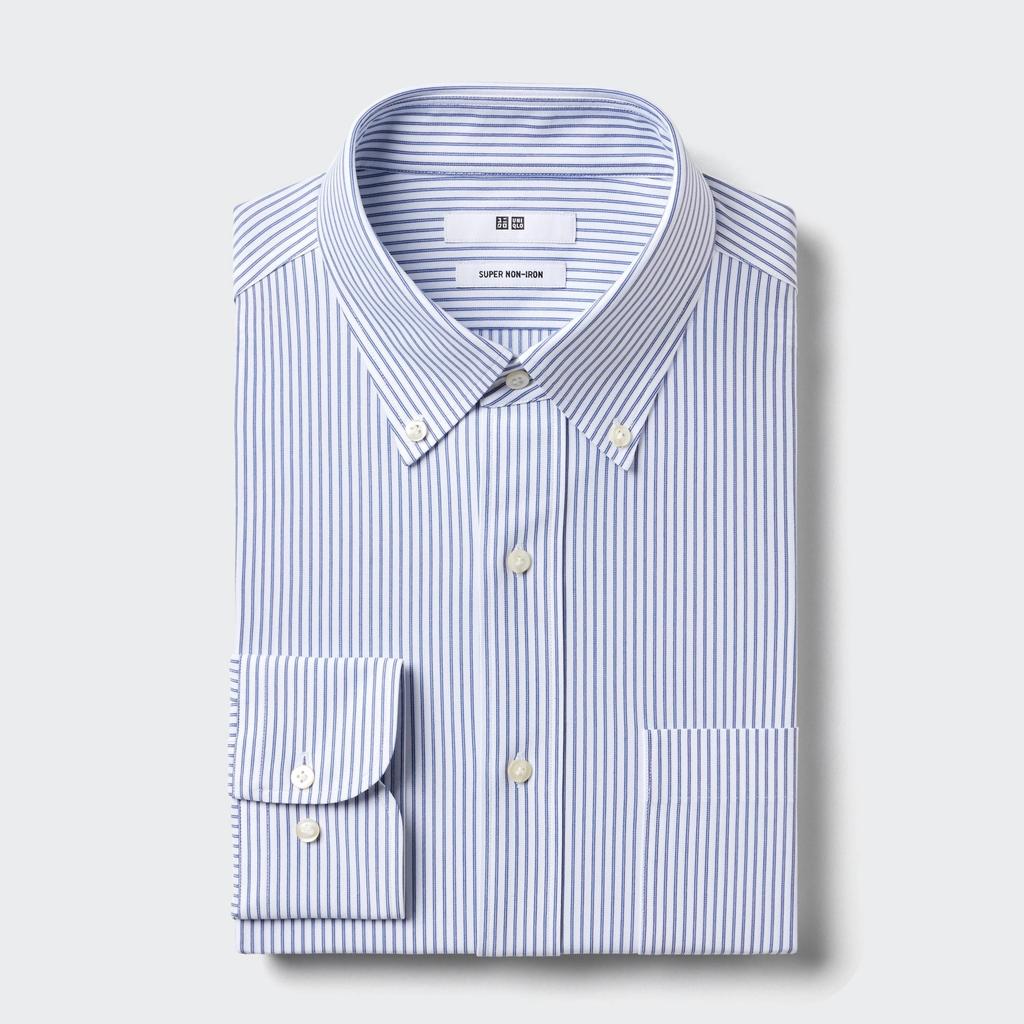 Uniqlo Super Non Iron Jersey Shirt  Long Sleeve Button Down CollAr Stripe  A