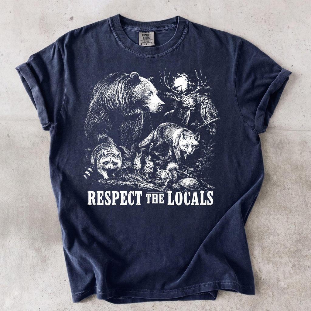 Respect the Locals Wildlife Graphic Tee, Bear Deer Wolf Nature Shirt and kids tshirt