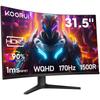 KOORUI Inch Curved Gaming Monitor 170Hz 1ms WQHD 1500R Curved Display PC Monitor HDMI DisplayPort Tilt Adjustment Eye Care 32E6QC 31.5