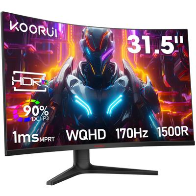 KOORUI дюймовый изогнутый игровой монитор 170 Гц 1 мс WQHD 1500R изогнутый дисплей ПК-монитор HDMI DisplayPort регулировка наклона защита глаз 32E6QC 31.5