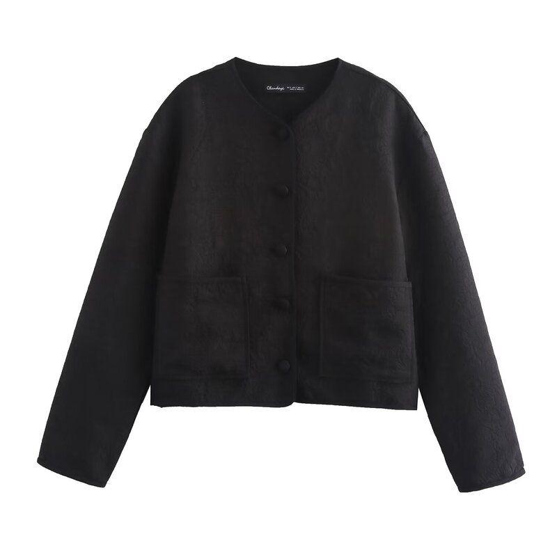 Fashion Style 2024 Autumn New Women's Brocade Round Neck Long Sleeves Casual Short Suit Outwear 1165233