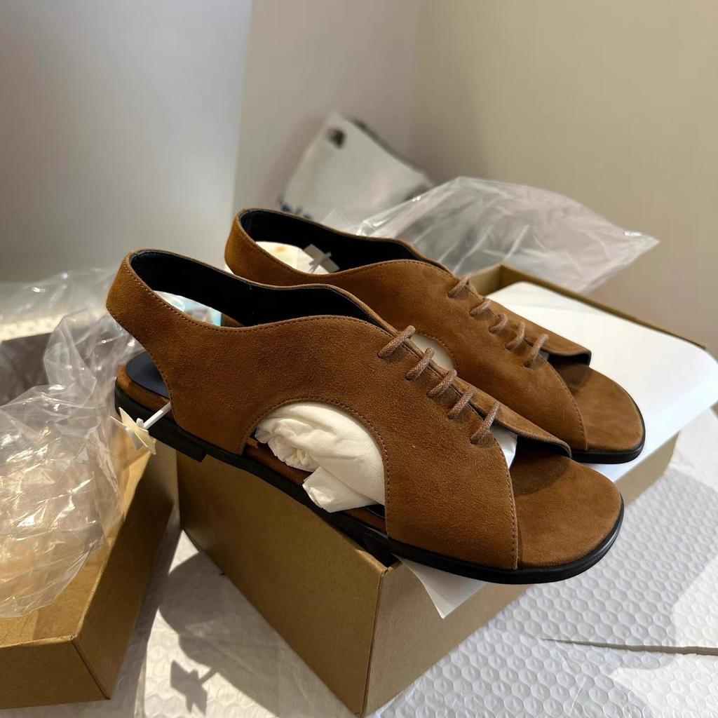 Fashion NEW Brown Flat Sandals Buckle Slingback Suede Women's Sandals Newest 2025 Summer Low Heels Casual Beach Shoes Sexy