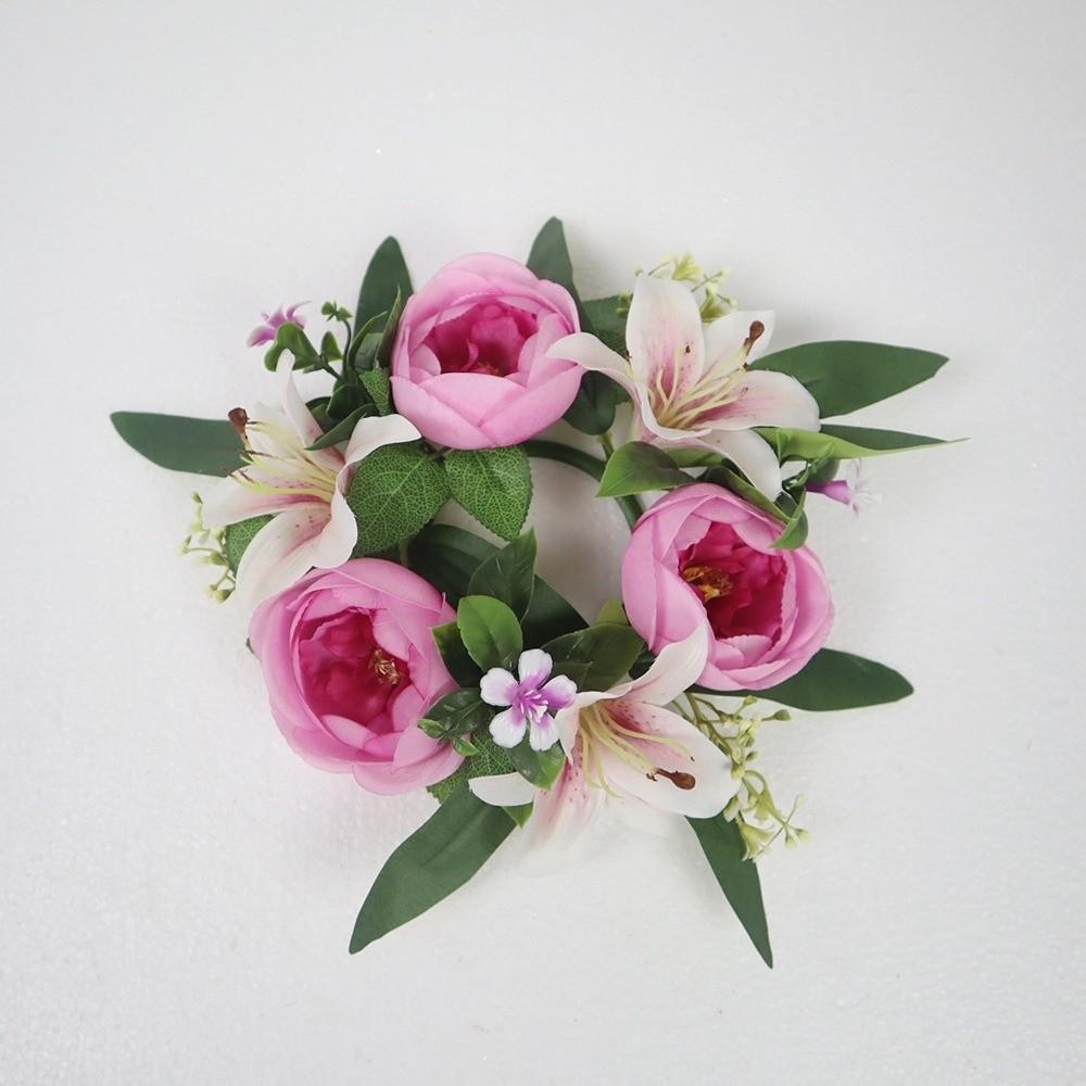 Artificial Flowers Candle Ring Simulated Mini Wreath Candlestick Wreath  Wedding Party Decoration