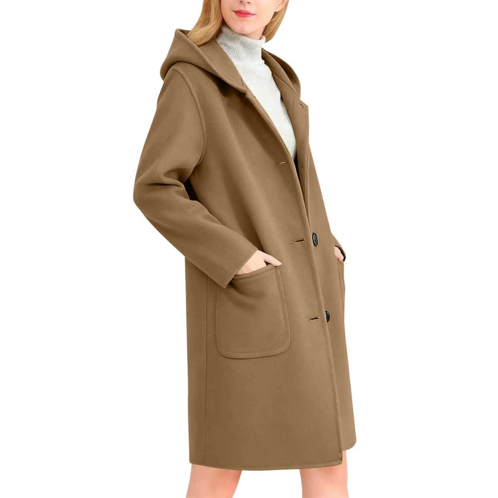 Женская однотонная куртка, повседневное свободное пальто на пуговицах, верхняя одежда на пуговицах с длинными рукавами и карманом, пальто с капюшоном