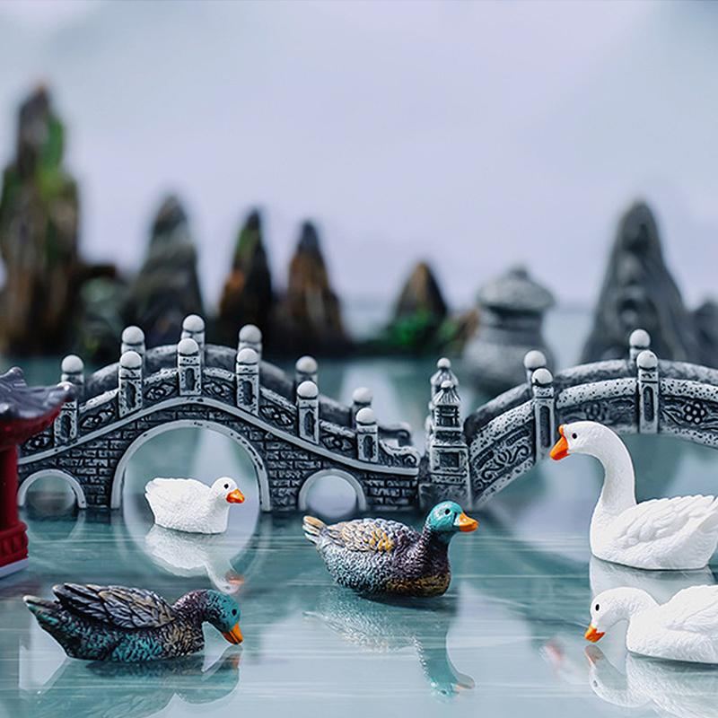 Миниатюрная фигурка, имитация скалы, микроландшафтные украшения, павильон, мостик, гусь