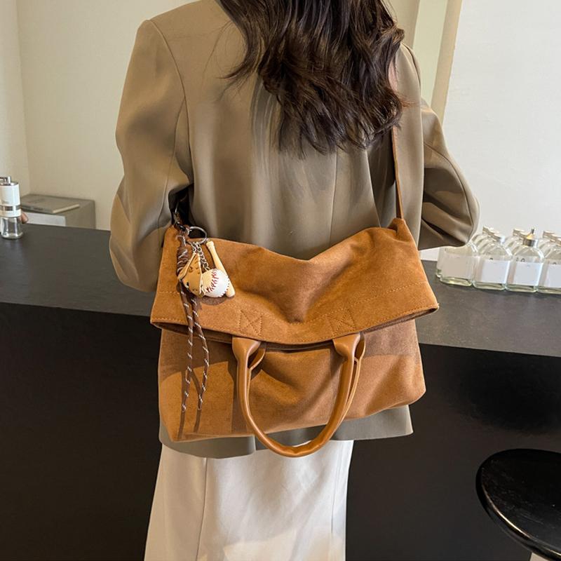 Suede Solid Color Tote Bag Large Capacity Buckle Versatile Fashion Crossbody Bag Soft Fashion Simple Women Handbag MIT