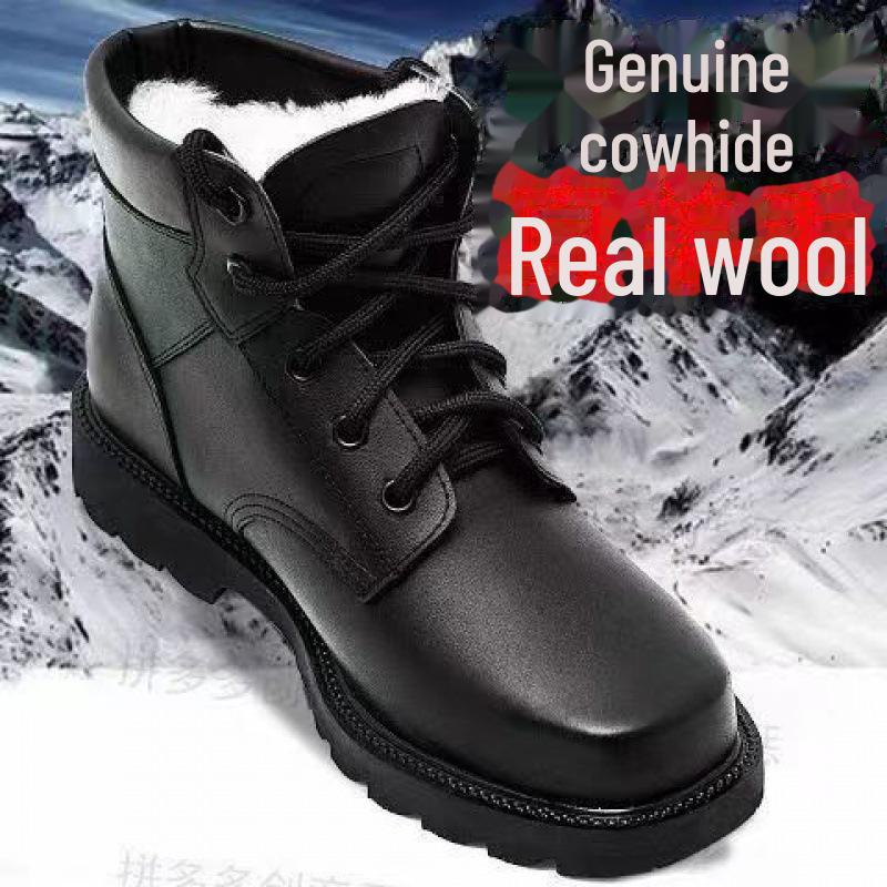 Men's Winter Leather Snow Boots with Velvet Lining, High Top, Genuine Leather, Outdoor Martin Style