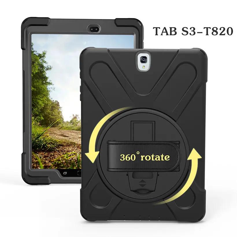 360 Rotate Hand Strap Case for Samsung Galaxy Tab S3 9.7 SM-T820 T825 Cover Funda Kids Safe Shockproof Heavy Duty Silicone Hard
