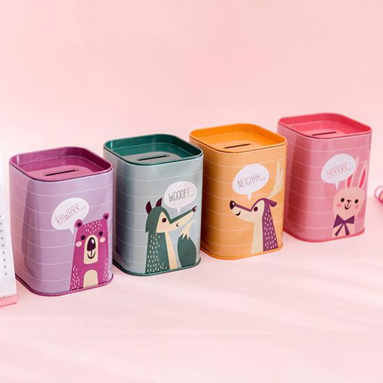 Animal Pattern Box Money Decorative Rectangle Iron Bank Saving Home