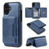 For iPhone 16 Magnetic Case Leather Back Phone Cover with Detachable Card Bag - Gold