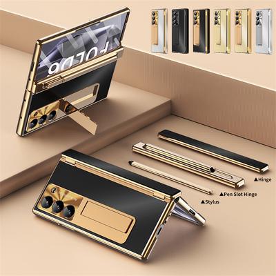 Для Samsung Galaxy Z Fold 8 Ultra / 7 6 5 4 3 Металлическое покрытие Алюминиевый шарнир Защита Полное покрытие Корпус-подставка Слот для стилуса + Закаленное стекло