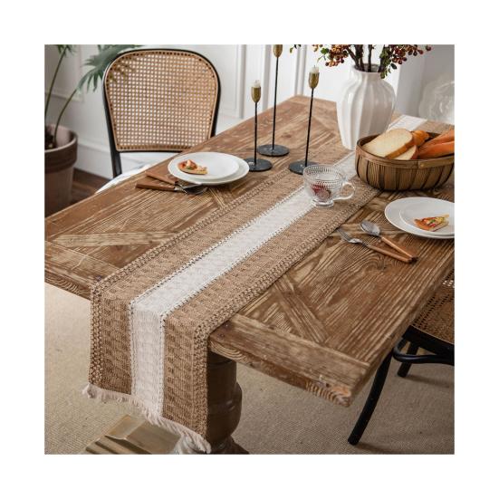 Хлопково-льняная скатерть с кисточками, настольная дорожка, многоразовый праздничный декор для стола для ресторана, столовой, бара, кухни, дома