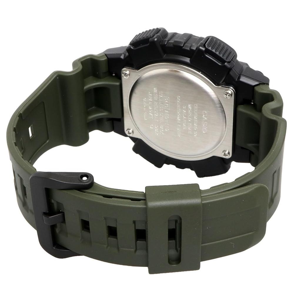 Casio World Time Quartz Wristwatch with Black Inverted LCD and Military Green Overseas Model AEQ-110W-3AV Men's Analog-Digital Display, [Used]