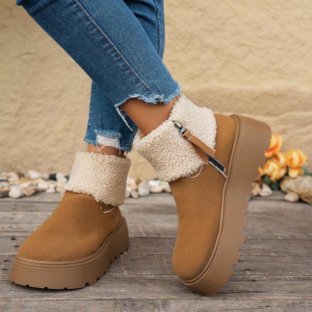 Fashion Fashionable Thickened Short Boots Women's Winter Round Top Solid Color New Comer Cotton Shoes Base Rubber Sole Size 35-40