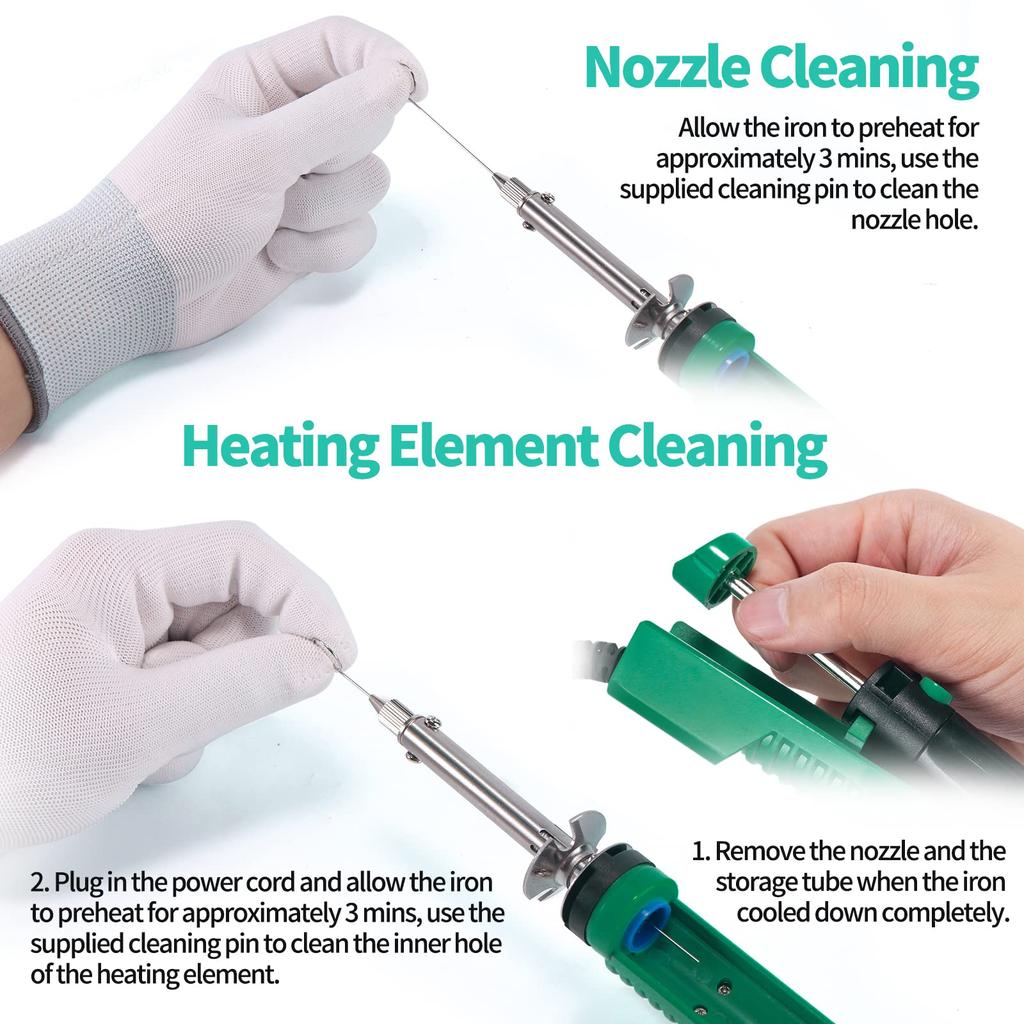 929D-V Electric Desoldering Soldering Iron Solder Sucker Desoldering Pump with Shorter Charging Handle and Desoldering Nozzles 1.0mm 1.2mm