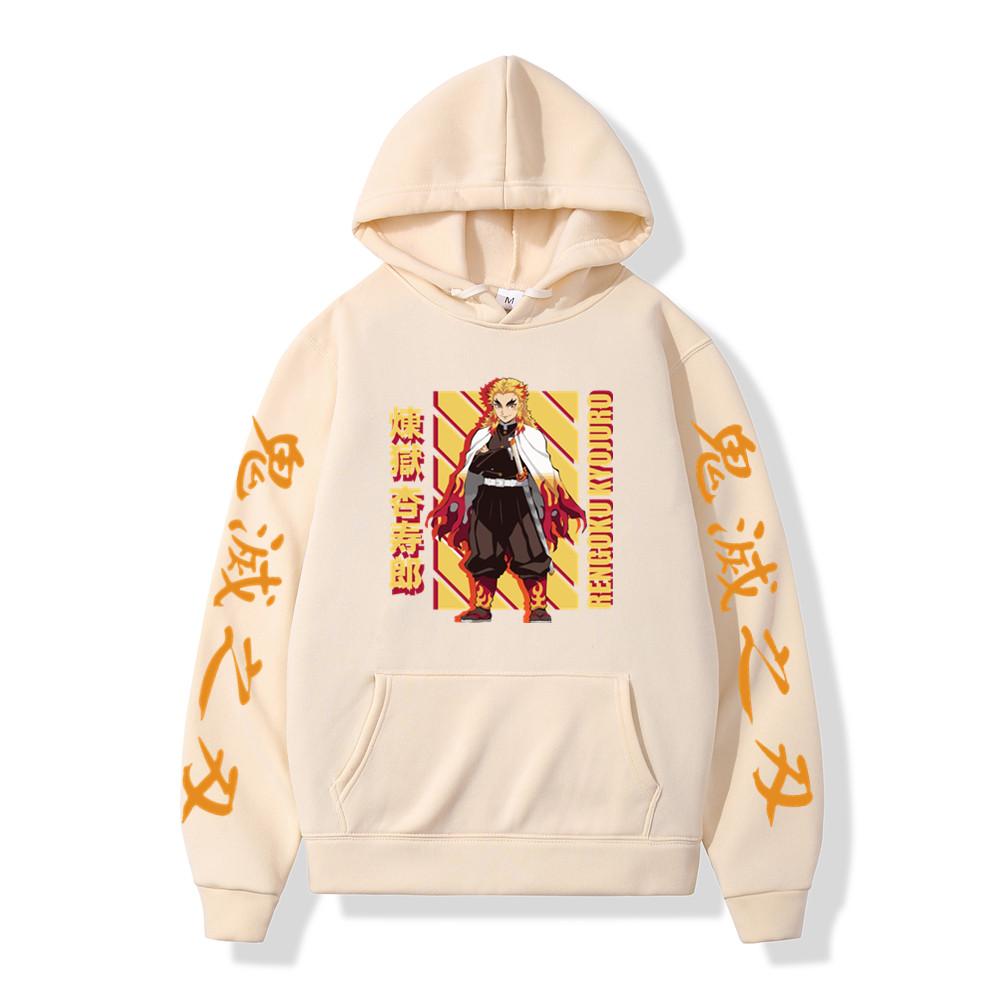 Japanese Anime Movie Demon Slayer Kimetsu No Yaiba Hoodies Men Fleece Cartoon Rengoku Graphic Streetwear Sweatshirts