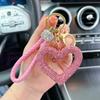 Creative Hollow Out Heart Pendant Full Rhinestone Love Key Chain Leather Rope Car Keyring Pendant
