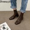 Fashion Women Ankle Boots Woman Square Heel Fashion Zipper Autumn Winter Women's Shoes Leather Girl's Short Booties