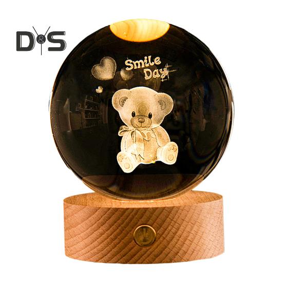 3D прозрачный шарообразный светильник, искусственный хрустальный шар, ночник с деревянной основой, работающий от USB, для декора спальни, гостиной