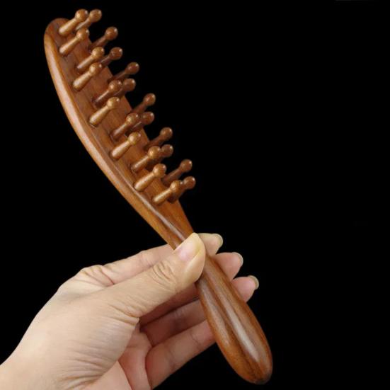 Natural Sandalwood Comb Long Handle Meridian Point Massager 22 Teeth Meridian Insert Comb for Head Massage And Hair Growth Promotion