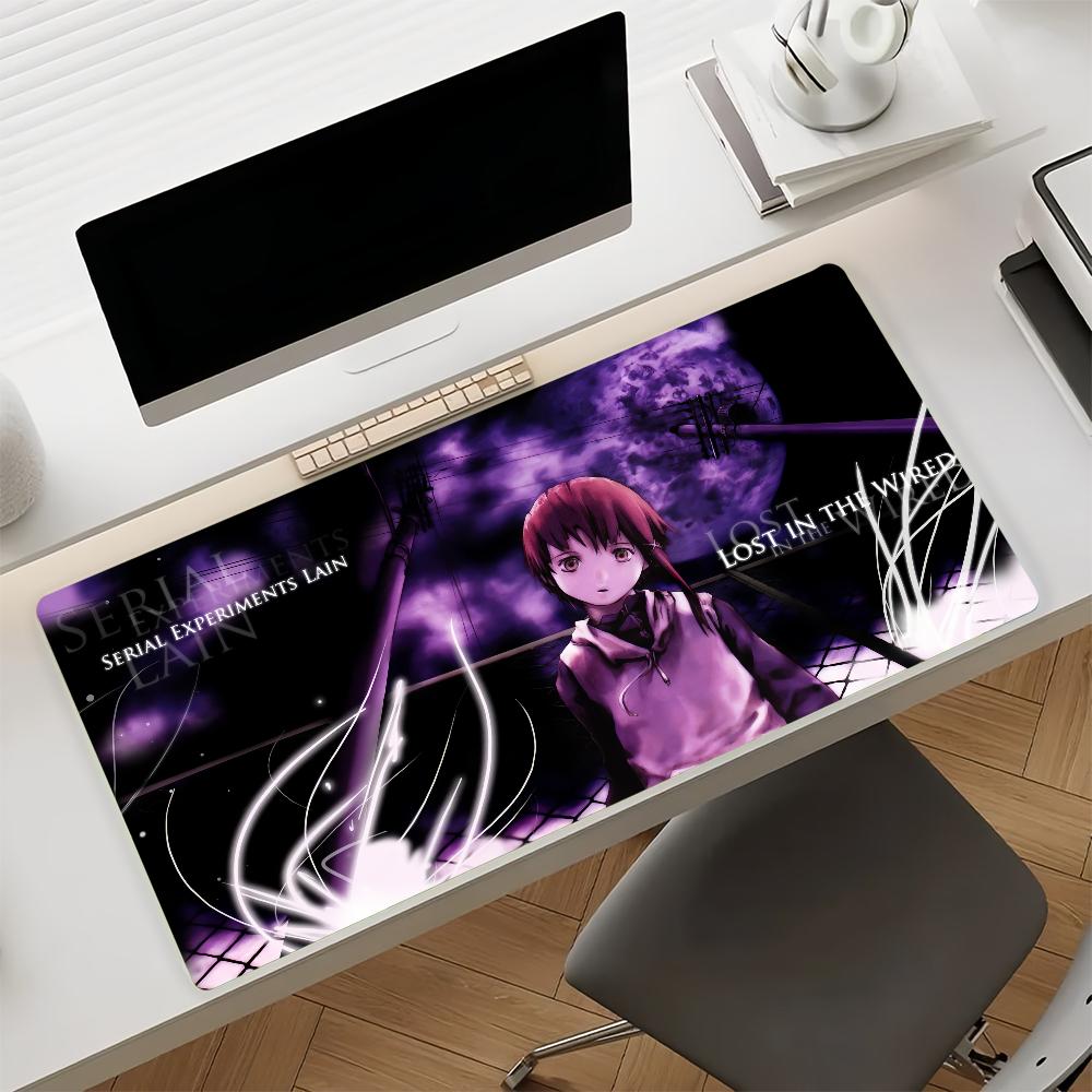 Anime Lain Mouse Pad Large Nonslip Rubber Gaming Desk Mat Computer Laptop Office Keyboard Tray Pc Decor Black