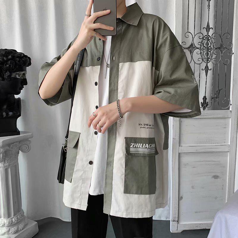 Мужская модная повседневная рубашка с рукавом средней длины в гонконгском стиле
