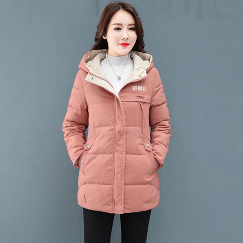 Plus Size  Winter Casual Hooded Jacket Parkas for Women Warm Letter Print Long Female Coat Zipper Outerwear