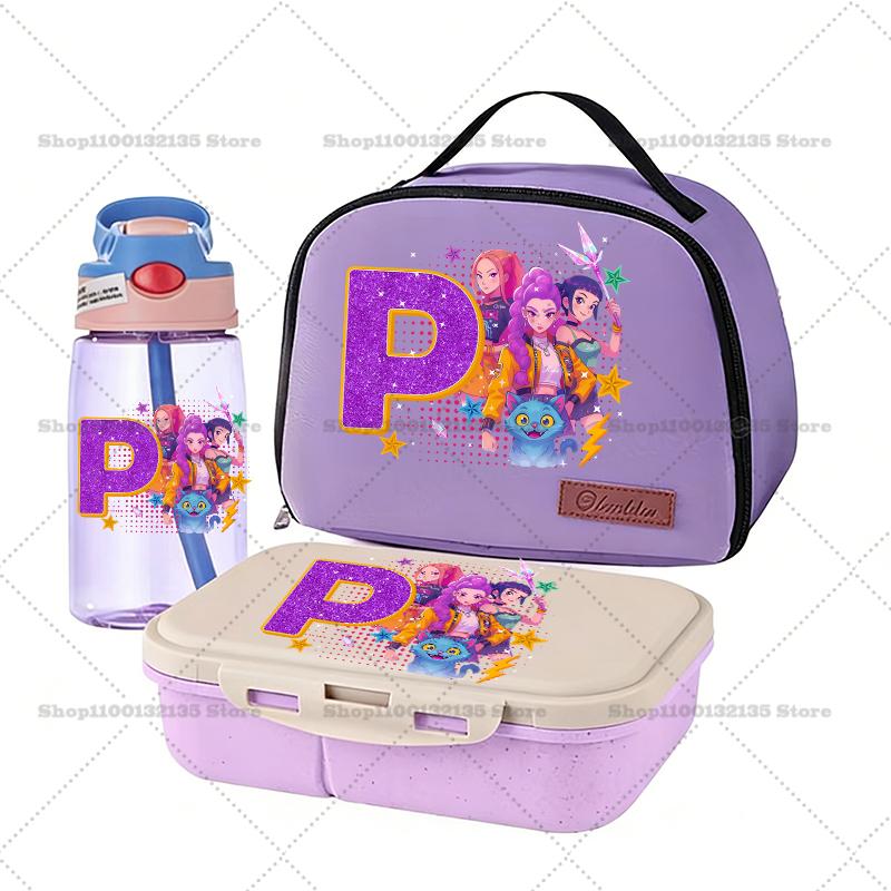 Korean Pop Demon Hunters Bento Case+Lunch Pouch+Water Bottle 3pcs Kit RUMI ZOEY Animation Design Student School Supplies Food Container Drinkware