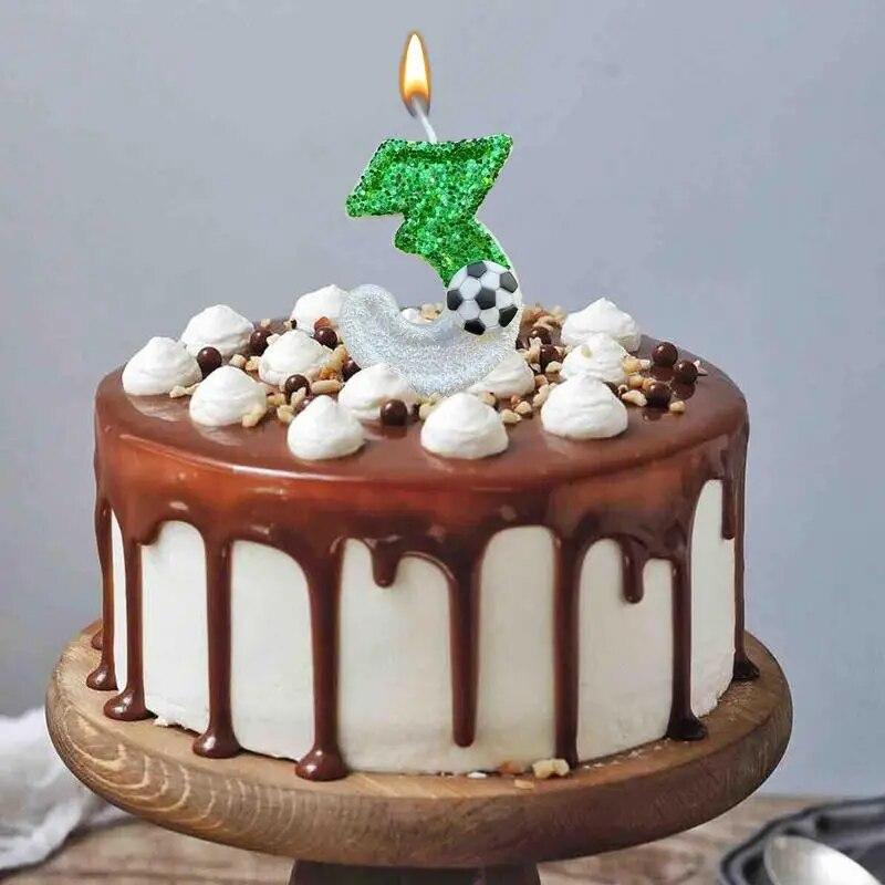 Футбольные детские свечи на день рождения, 0-9 цифр, зеленые блестки, свеча с футбольным мячом на день рождения для мальчика, вечерние украшения для торта
