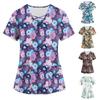 Women's Printed Short Sleeve V Neck Top Work Uniform Pocket Shirt Caregiver Top