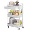 UDEAR 3 Tier Plastic Rolling Kitchen Rack with Drawer Mobile Utility Cart with Handle Storage Trolley for Living Room Bathroom Office Kitchen Cm