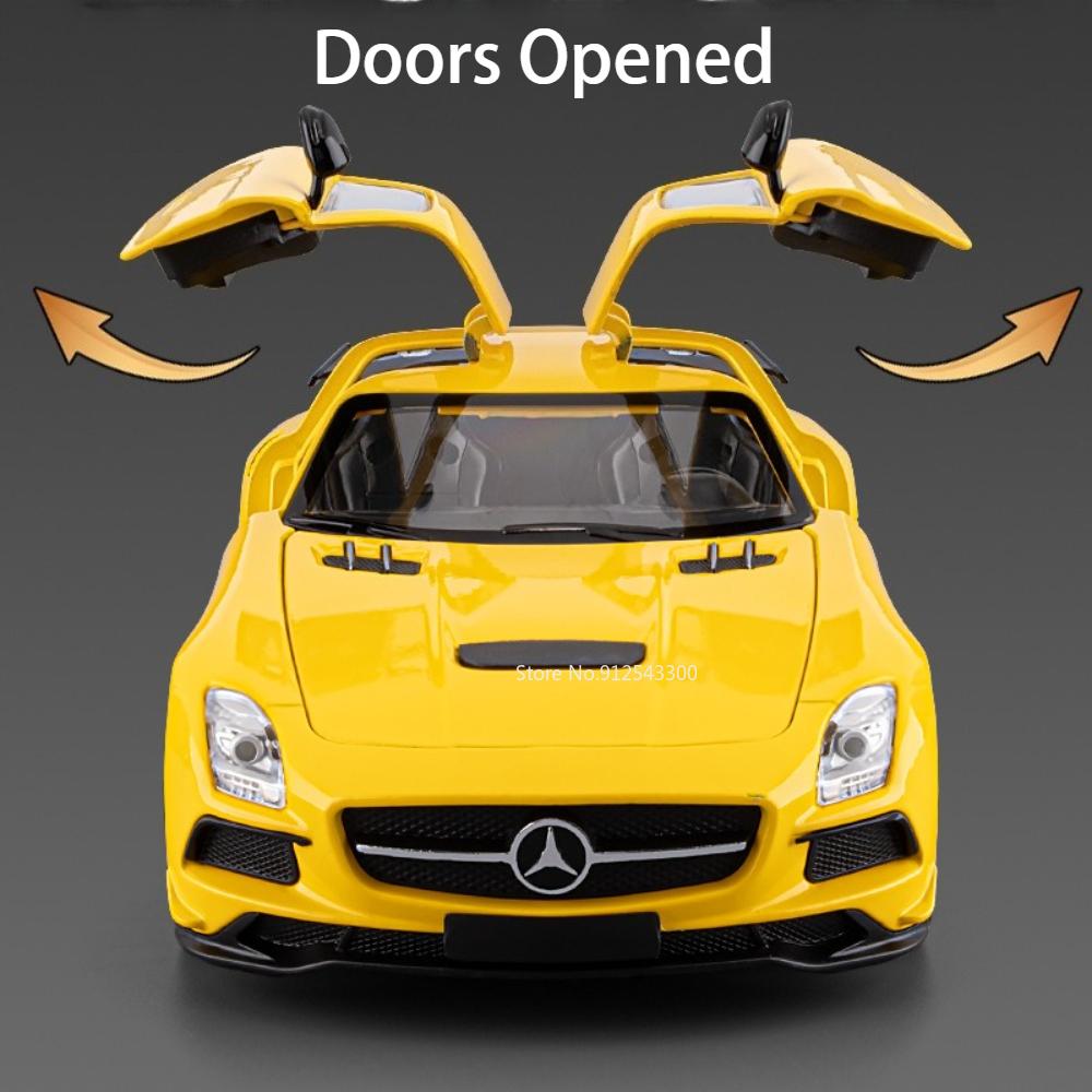 1:24 SLS GTR F1 Safety Sports Car Model Toy Alloy Diecast Sound Light Doors Opened Miniature Vehicle Models Collection Gifts