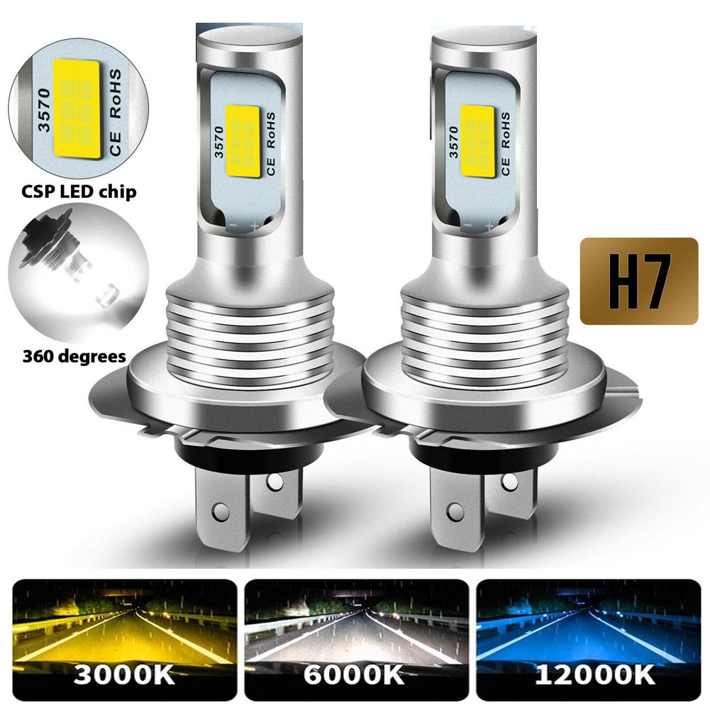 2Pcs H7 H1 H8 H9 H11 9005 9006 LED Bulbs HB3 HB4 CSP LED Super Bright Headlight DRL Lamp 6000K White 3000K Yellow 12000K Blue Bulbs 7