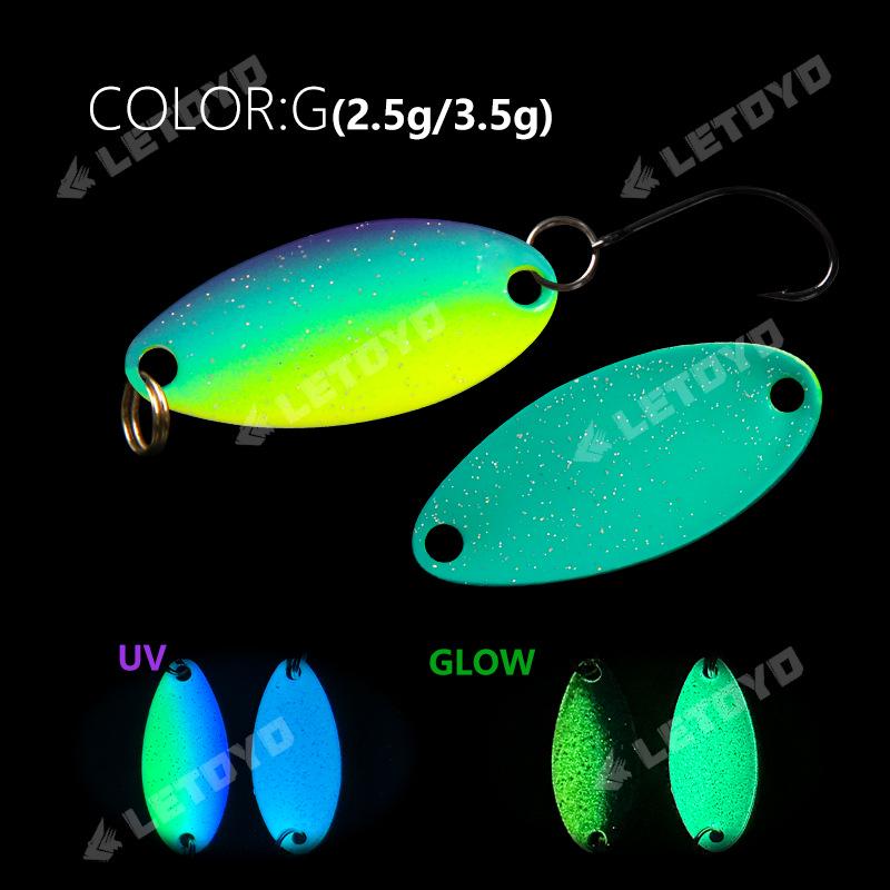 LETOYO UV Glow Sequin Lure: 2.5g & 3.5g Spoon Copper Bait for Long Cast Trout & Mackerel Fishing.