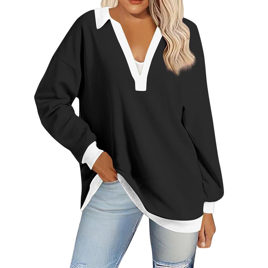 Женская однотонная толстовка с v-образным вырезом и длинными рукавами, повседневная толстовка с поясом