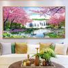 5D DIY Diamond Painting Waterfall Peach Tree Landscape Cross Stitch Wall Art Scenery Diamond Embroidery Living Room Home Decor
