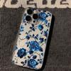 Синий Премиум Цветочный Чехол Для Телефона Для iPhone 16 15 14 13 12 11 Pro Max Mini X XS SE 7 8 Plus 16E Ударопрочный Прозрачный Чехол Funda