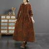 2025 Autumn New Retro Chinese Stand-up Collar Buckle Fashion Printing Waist Thin Cotton and Linen Long-sleeved Dress Women
